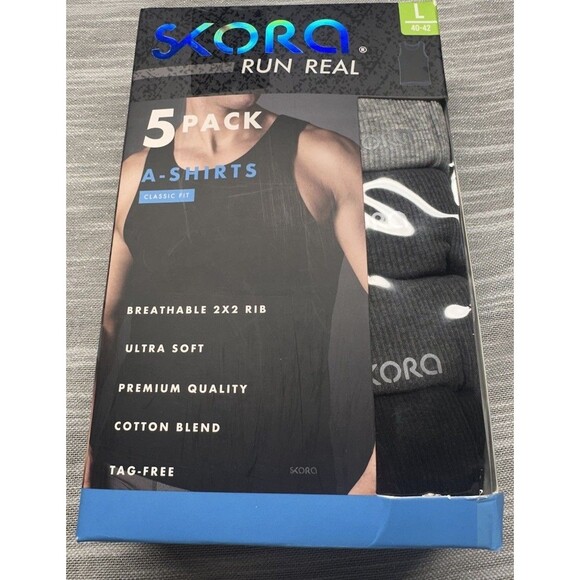 NWT Skora Run Real 5 Pack A Shirts Men's Size L 40-42 Black, Gray - Picture 1 of 4